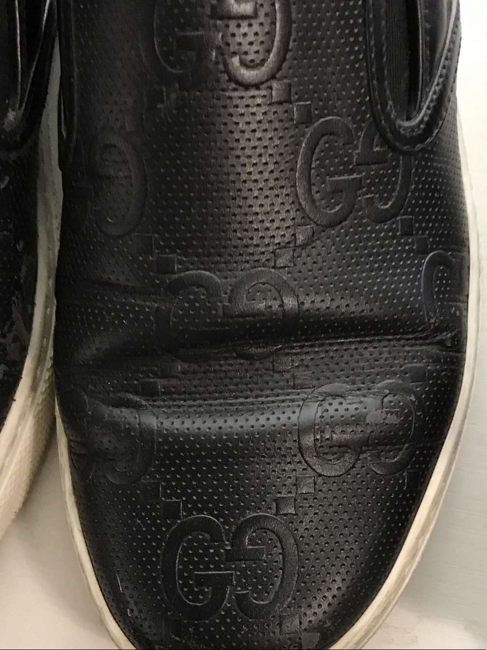 Gucci Black Slip-On Leather Loafers with White Sole